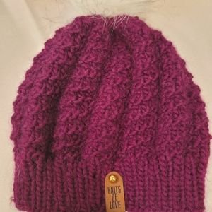 Girls Hand Knit 100% Merino Wool Beanie with Pompom